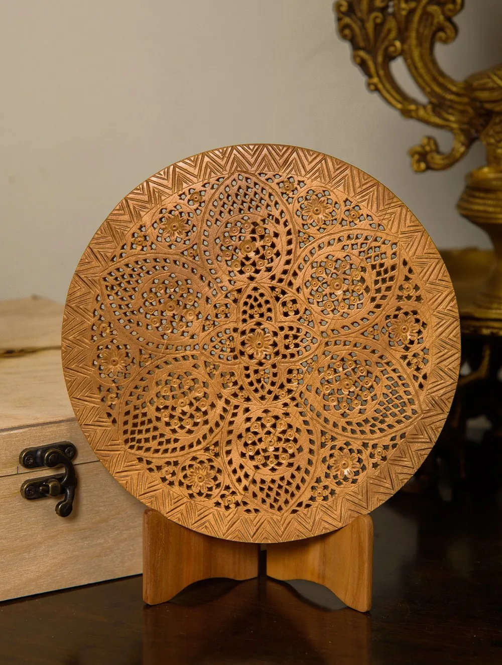 The India Craft House Wooden Jaali Decorative Plate - Lotus