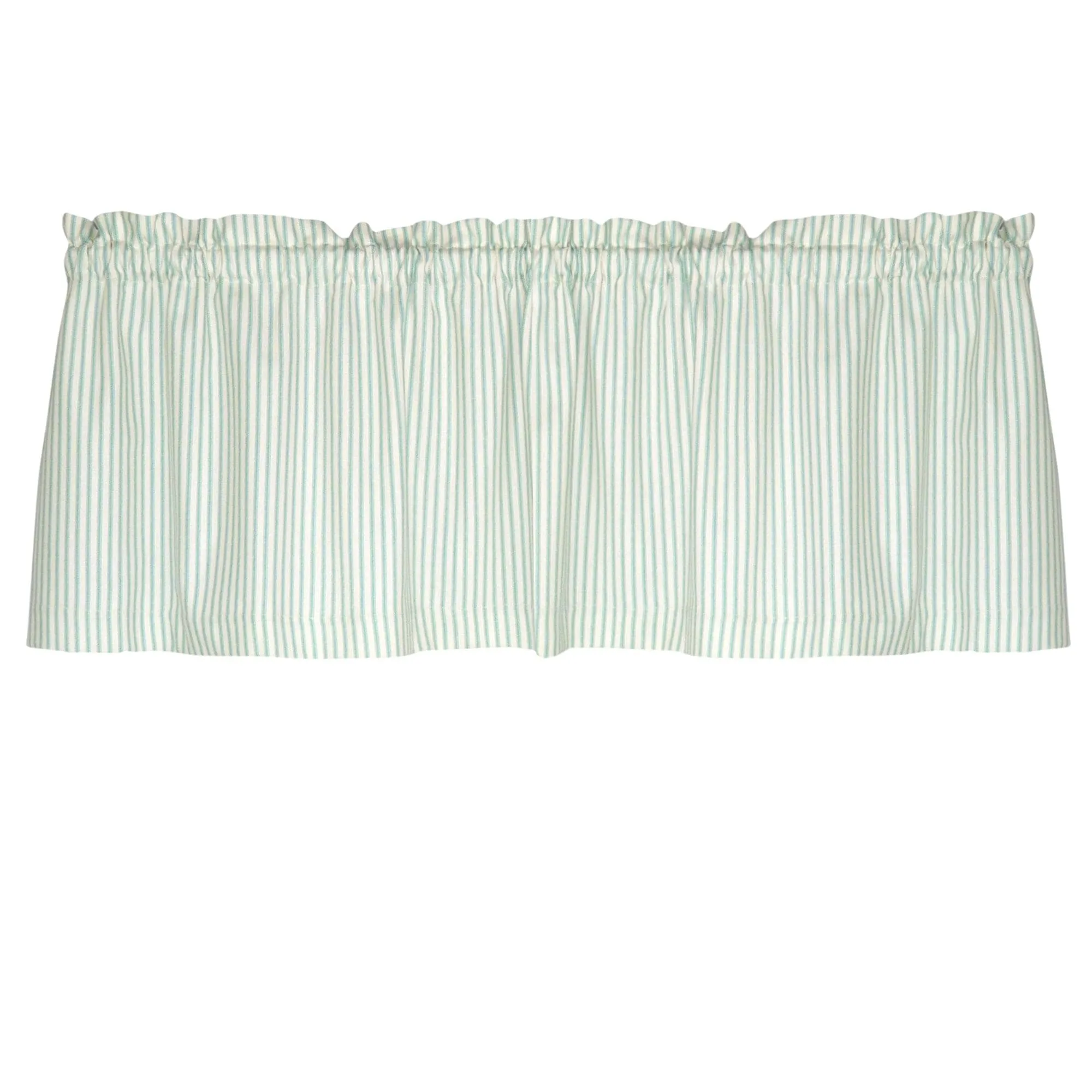 Ticking Stripe Aqua Ticking Cafe Valance - Straight Tailored Window Treatment