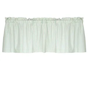 Ticking Stripe Aqua Ticking Cafe Valance - Straight Tailored Window Treatment