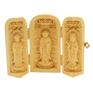 Trifold Portable Buddhist Shrine - Buddha, Quan Yin, & Tara