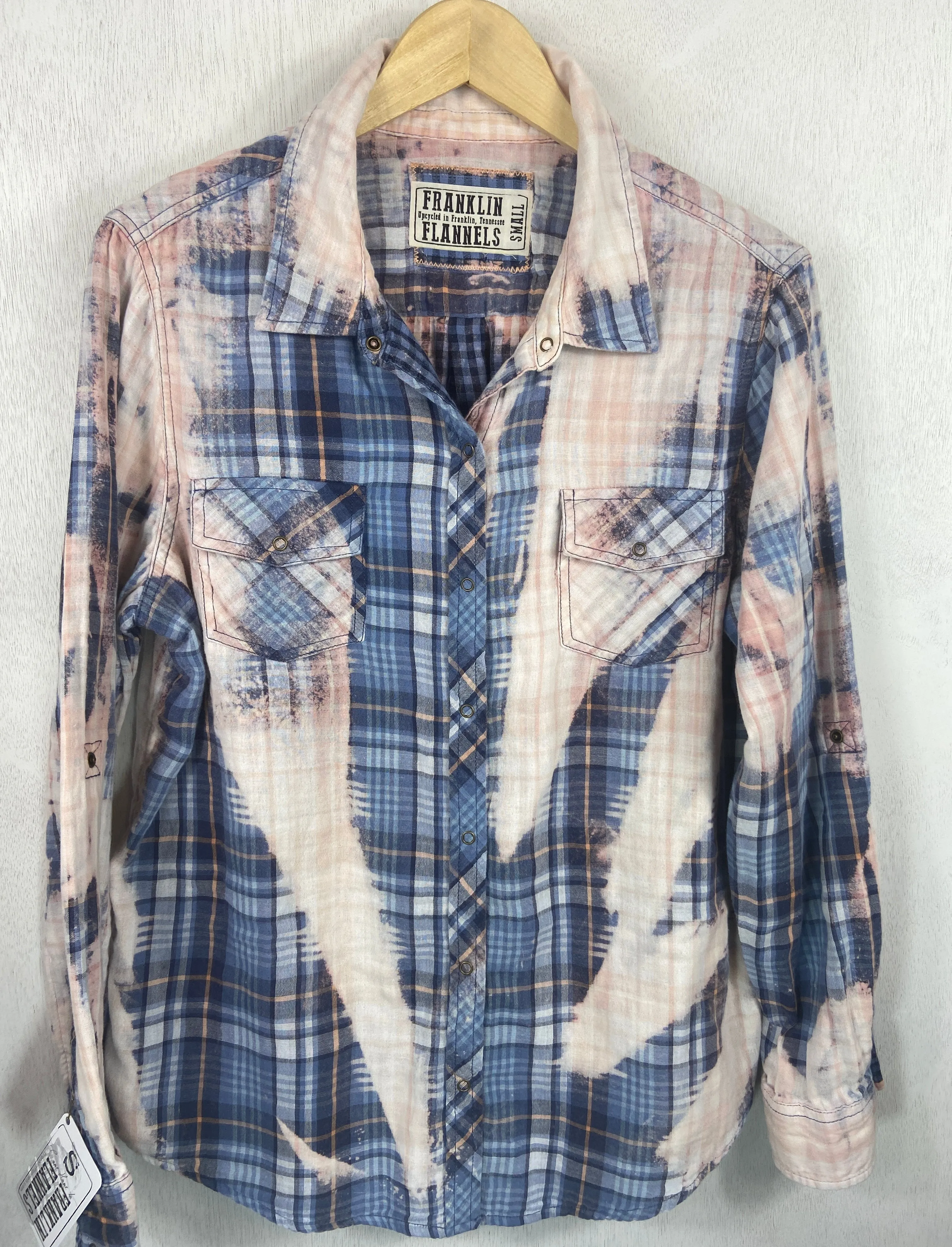 Vintage Western Style Light Blue, Pink and Cream Lightweight Cotton Size Small