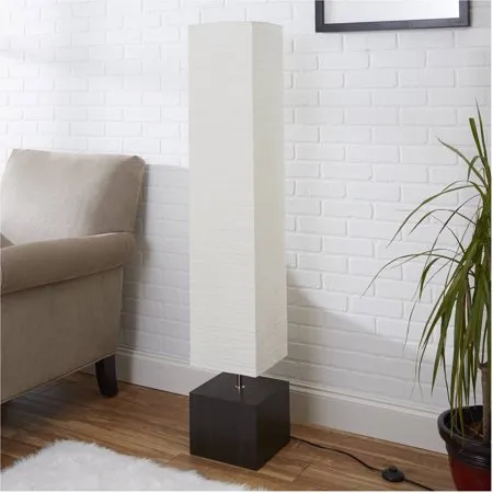 White Rice Paper Floor Lamp with Dark Wood Base