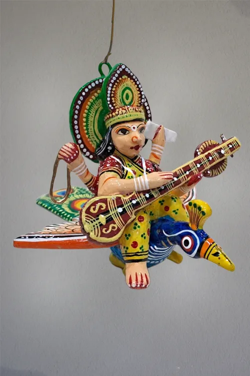 Wooden Flying Goddess Saraswati on Bird