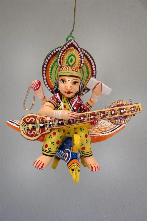 Wooden Flying Goddess Saraswati on Bird
