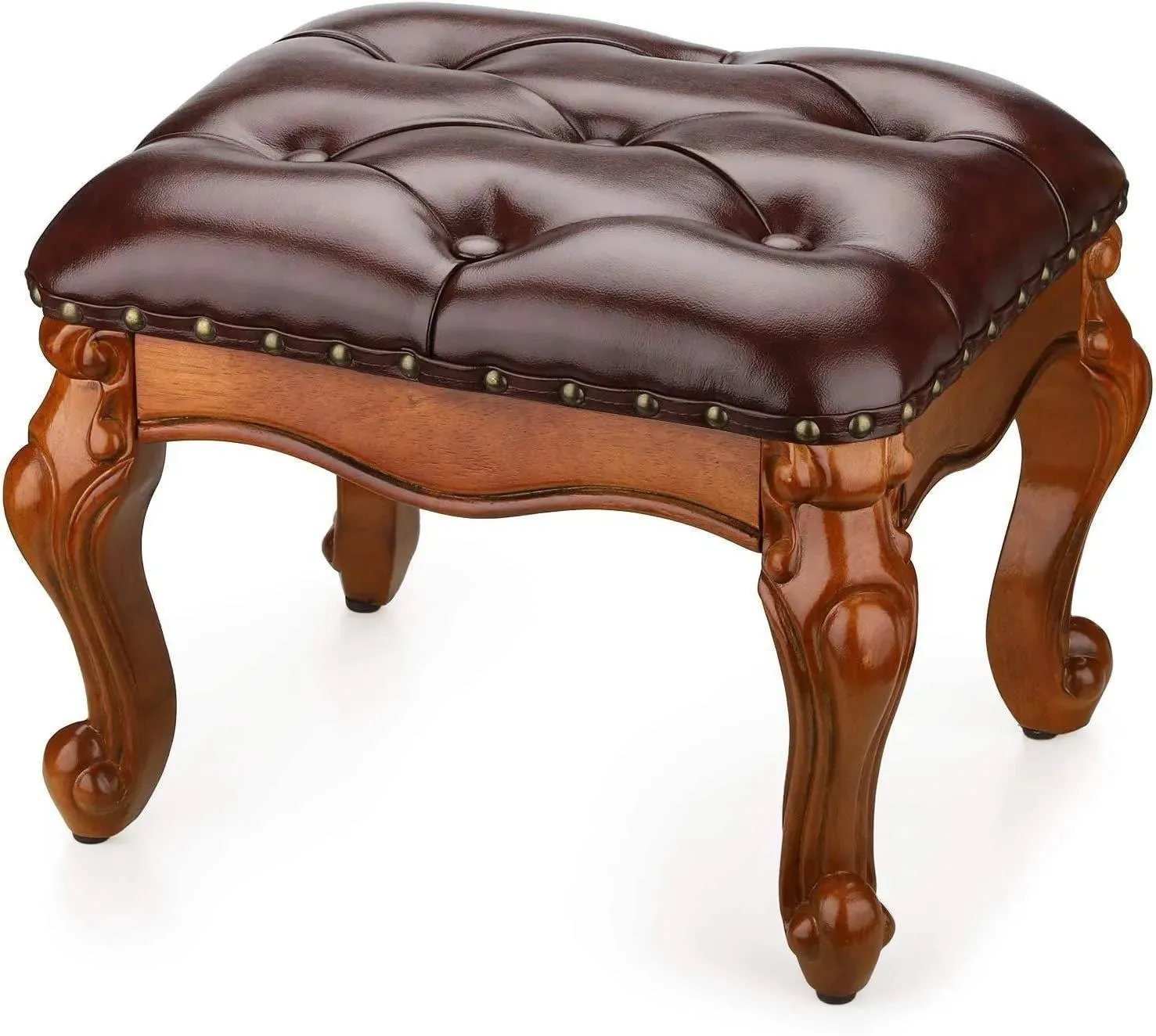 Wooden Twist Squat Teak Wood Small Footrest Pouf & Ottoman Stool