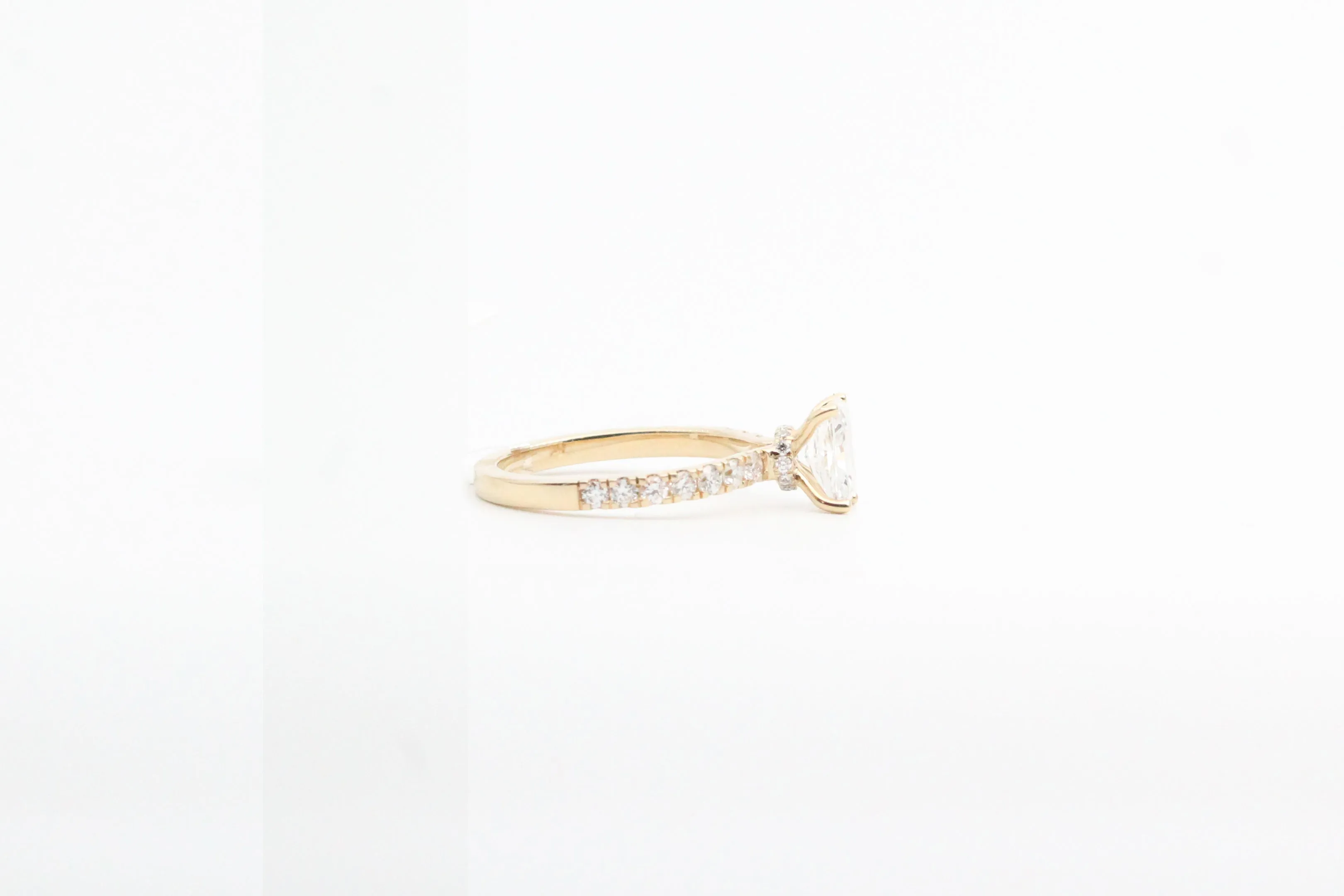 Yellow Gold Radiant Lab Grown Diamond Engagement Ring with Hidden Halo