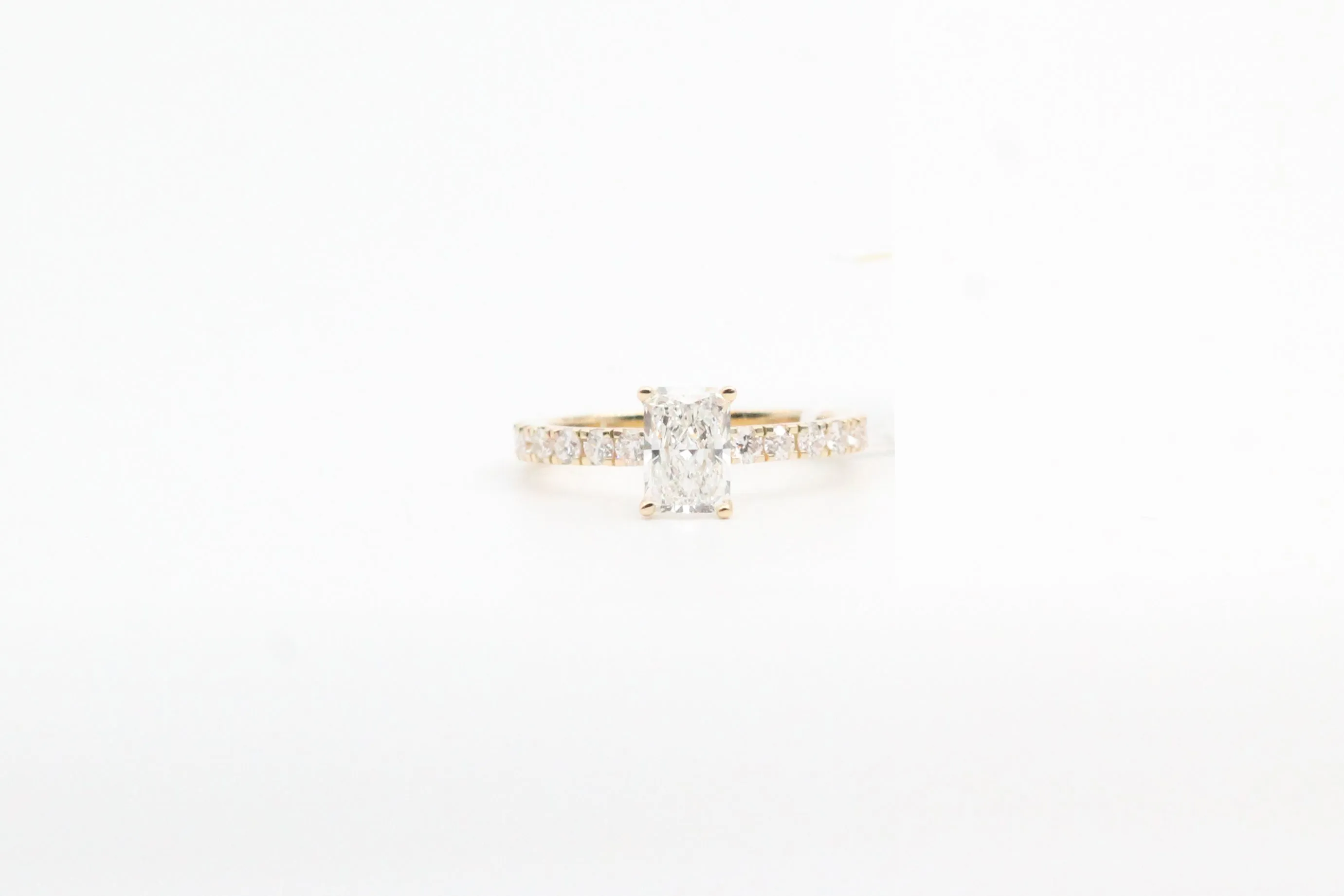 Yellow Gold Radiant Lab Grown Diamond Engagement Ring with Hidden Halo